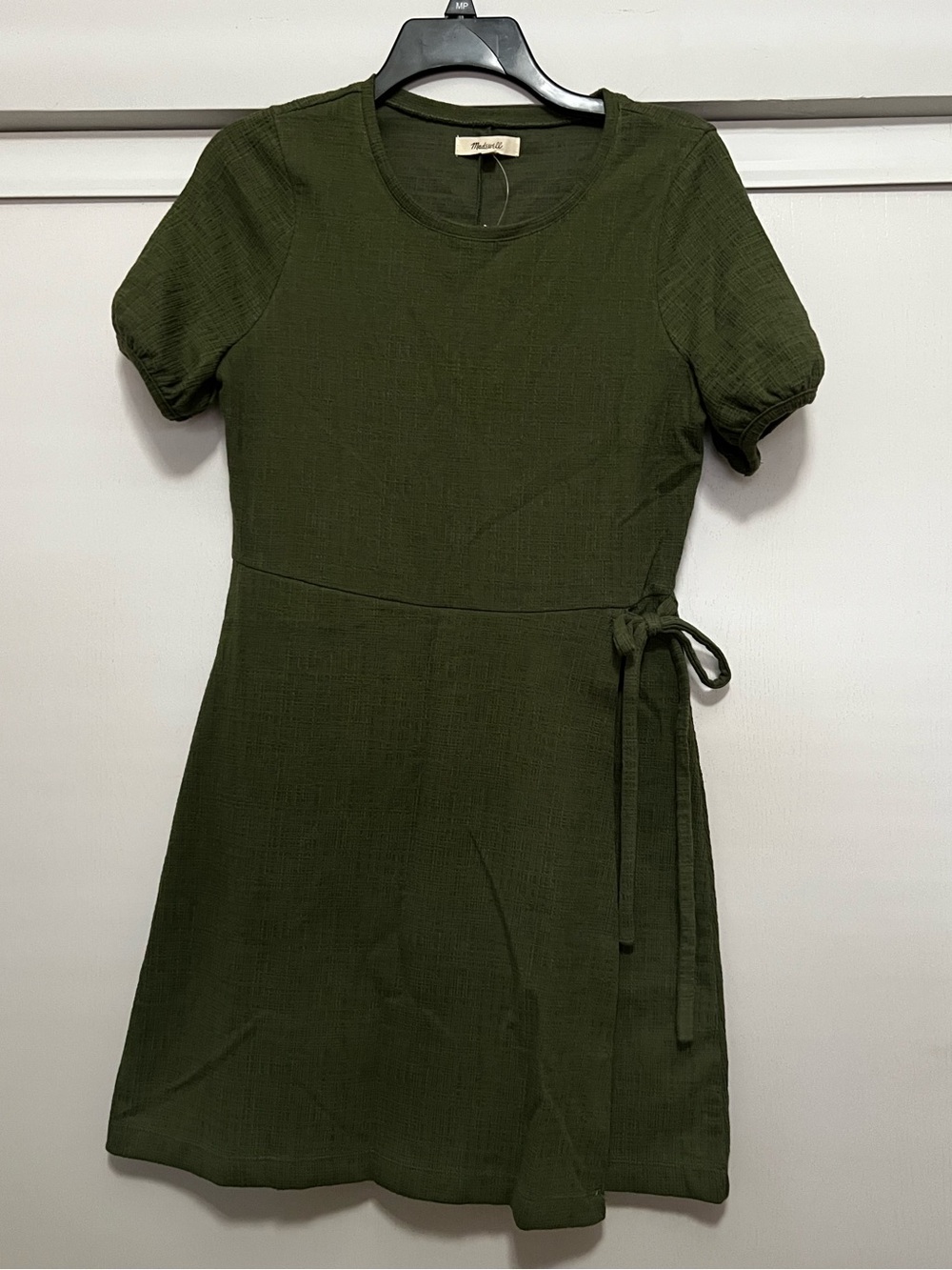 Madewell Olive Green Short-Sleeve Wrap Mini Dress